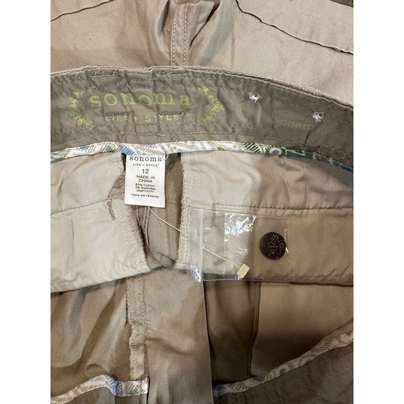 NWT Sonoma Women’s Size 12 Tan Khaki MidRise Belted Modern Short Comfort Stretch - Picture 9 of 16